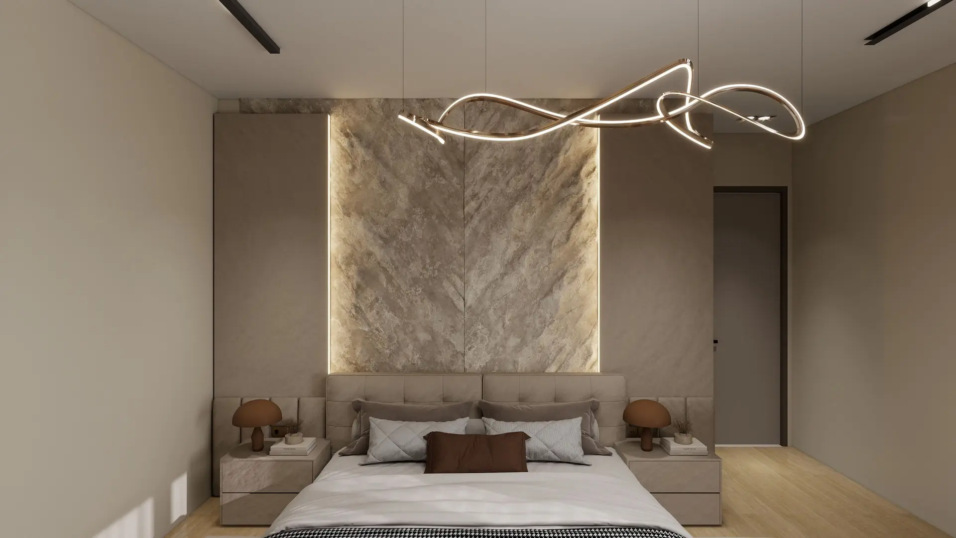Refined bedroom suite with serene neutral materials