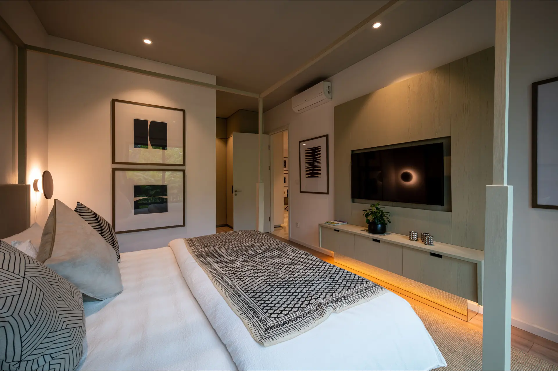 Serene New Zealand contemporary living space designed with natural oak and organic textiles